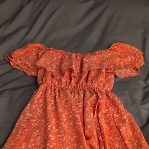 Wallflower Coral Women's High Low Off The Shoulder Dress Medium